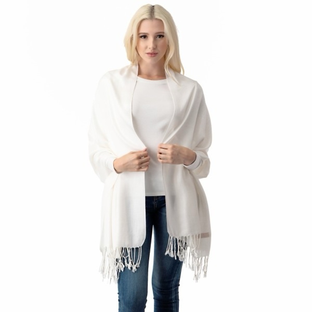 Lightweight White Fringe Scarf - Picture 3 of 5